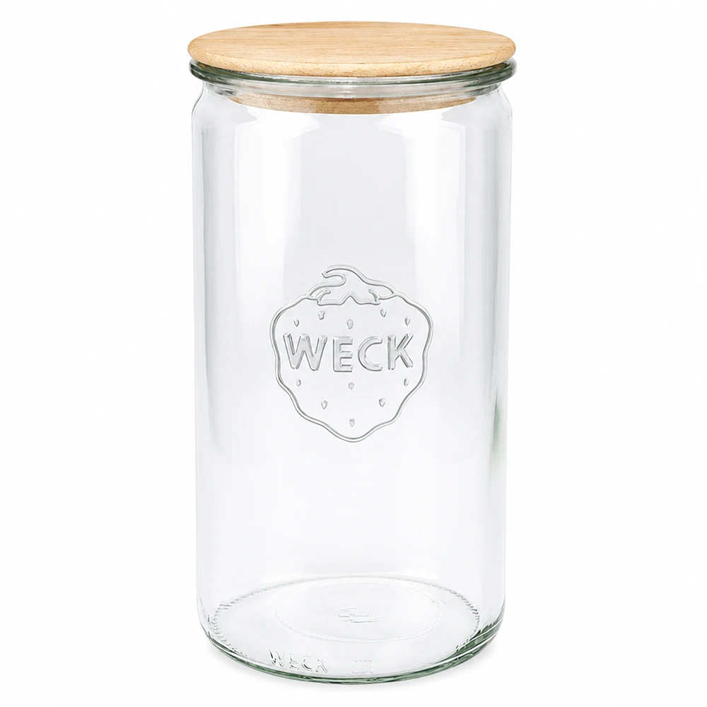 1590ml bocal cylindrique WECK RR100 avec couvercle en bois WECK Bocal cylindrique 1590ml avec couvercle en bois RR100 Bocal à conserves transparent vide