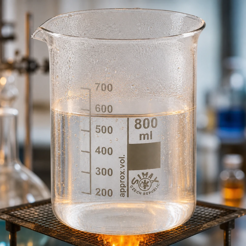 Bécher 800ml en verre borosilicate résistant à la chaleur (forme basse) Bécher en verre borosilicaté résistant à la chaleur 800ml avec graduation et bec verseur pour un travail de laboratoire en toute sécurité