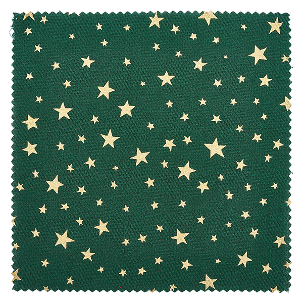 Couvercle en tissu étoiles vertes 120x120mm carré Détail du tissu vert avec des étoiles dorées de différentes tailles, matériel de couverture pour bijoux 12x12cm carré