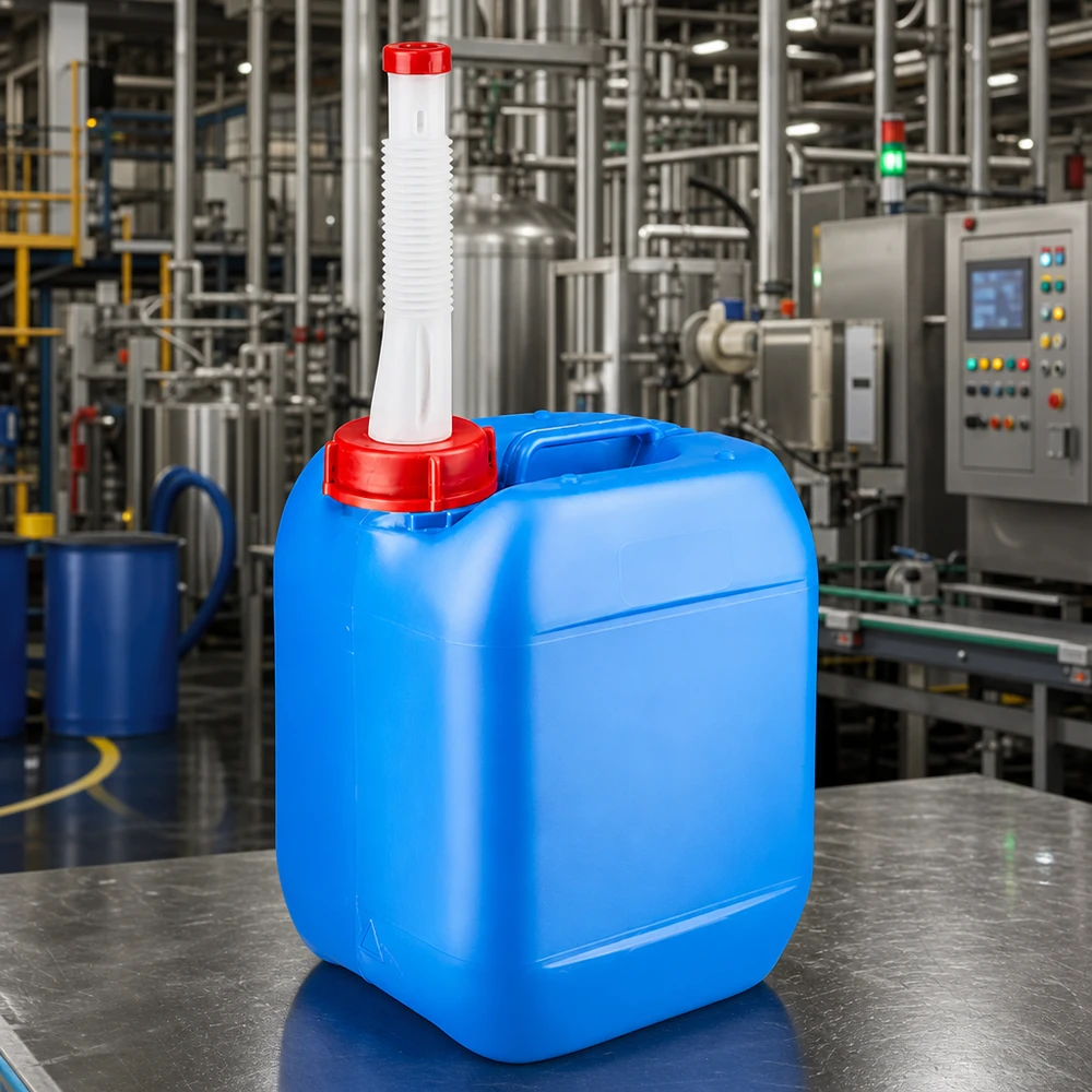 Bidon portable de 5 litres avec poignée et bec verseur flexible, de couleur blanche