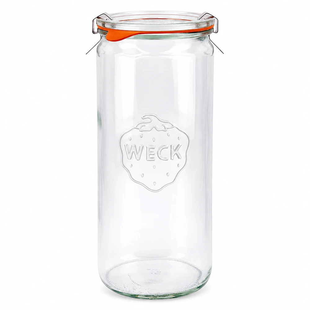 WECK Pot de conservation 1040ml verre cylindrique avec couvercle en verre anneau en caoutchouc et pinces set complet RR80