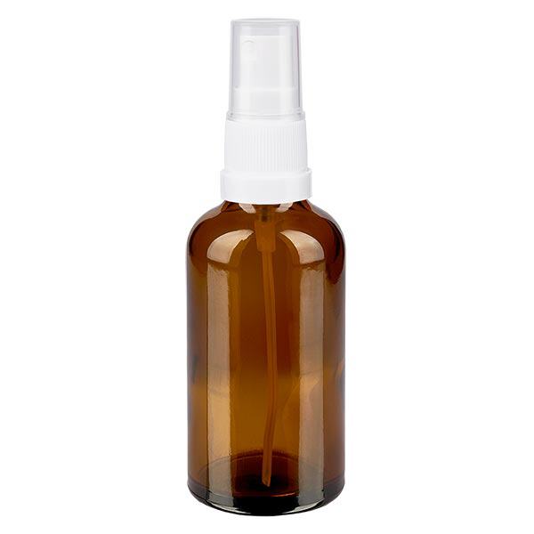 Flacon de pharmacie marron 50ml embout spray blanc Flacon de pharmacie marron 50ml embout spray blanc