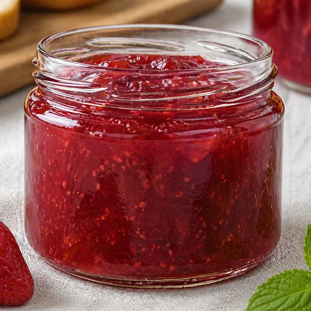 UNiTWIST Runda330 Pot rond rempli de confiture de fraises rouges Confiture maison faite maison Conserver