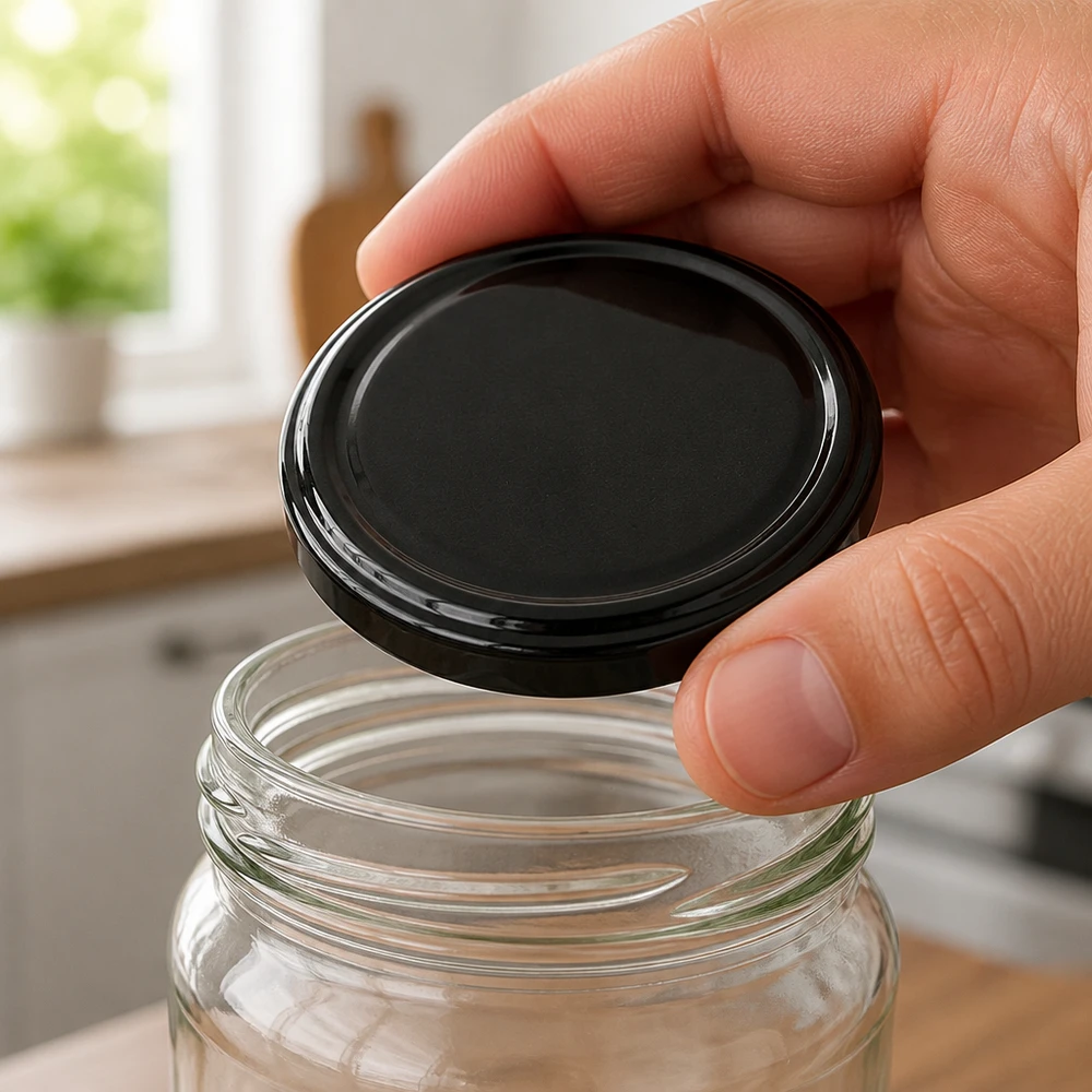 Bocal à conserve ouvert avec couvercle à vis noir TO100 BasicSeal de 100 mm UNiTWIST