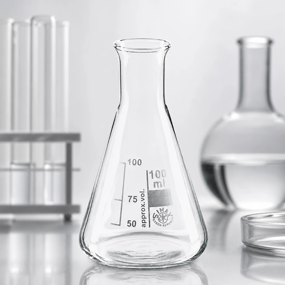 Erlenmeyer 100ml col étroit, verre borosilicate Erlenmeyer 100ml col étroit - équipement classique de laboratoire pour la chimie et la biologie