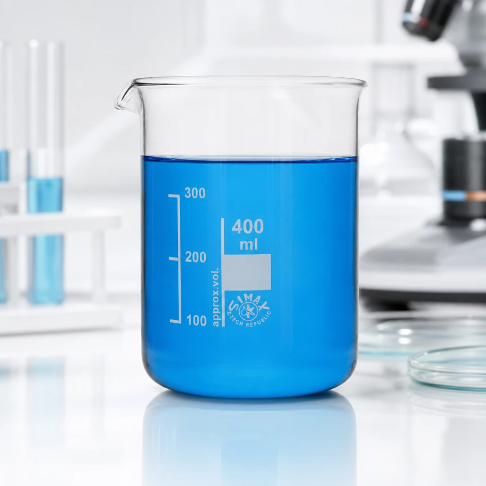 Bécher 400ml en verre borosilicate résistant à la chaleur (forme basse) Bécher robuste en verre borosilicaté de 400 ml avec graduation claire pour les expériences chimiques