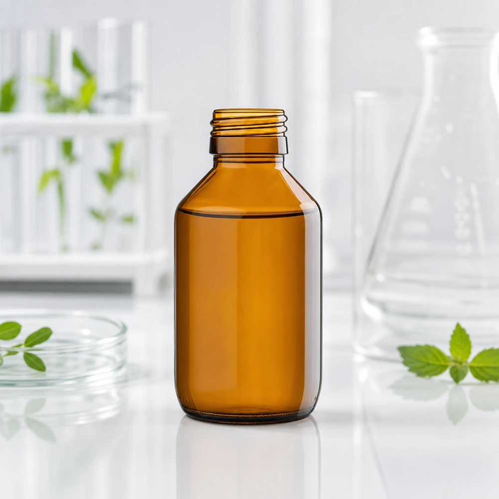 Flacon médical 100 ml couleur ambrée, PP 28 Bouteille en verre brun de 100 ml de haute qualité pour les pharmacies avec filetage PP28 pour un stockage sûr