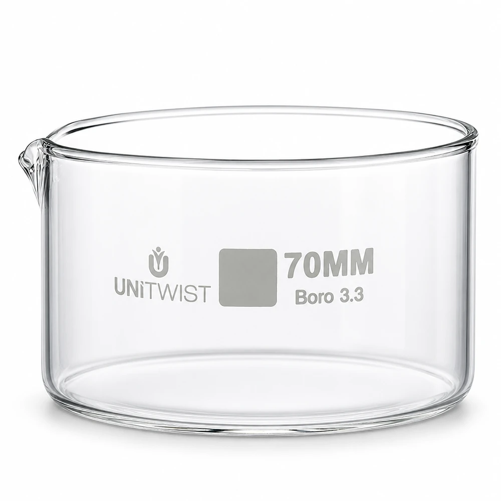 Coupelle en verre ø 70 mm, Boro 3.3 UNiTWIST, transparente, pour la cristallisation et l'évaporation en laboratoire