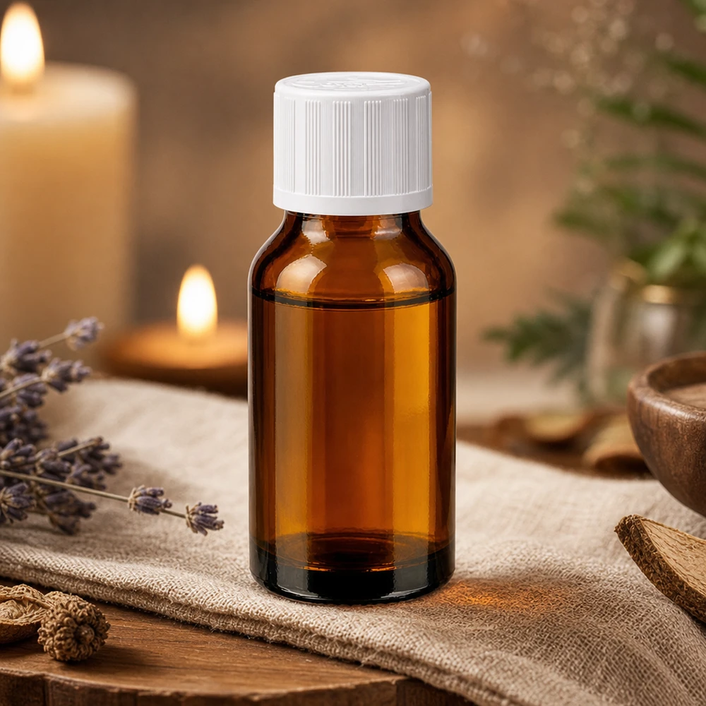 Flacon de pharmacie de 30 ml en verre ambré avec protection UV et bouchon de sécurité blanc pour enfants, destiné à la médecine naturelle