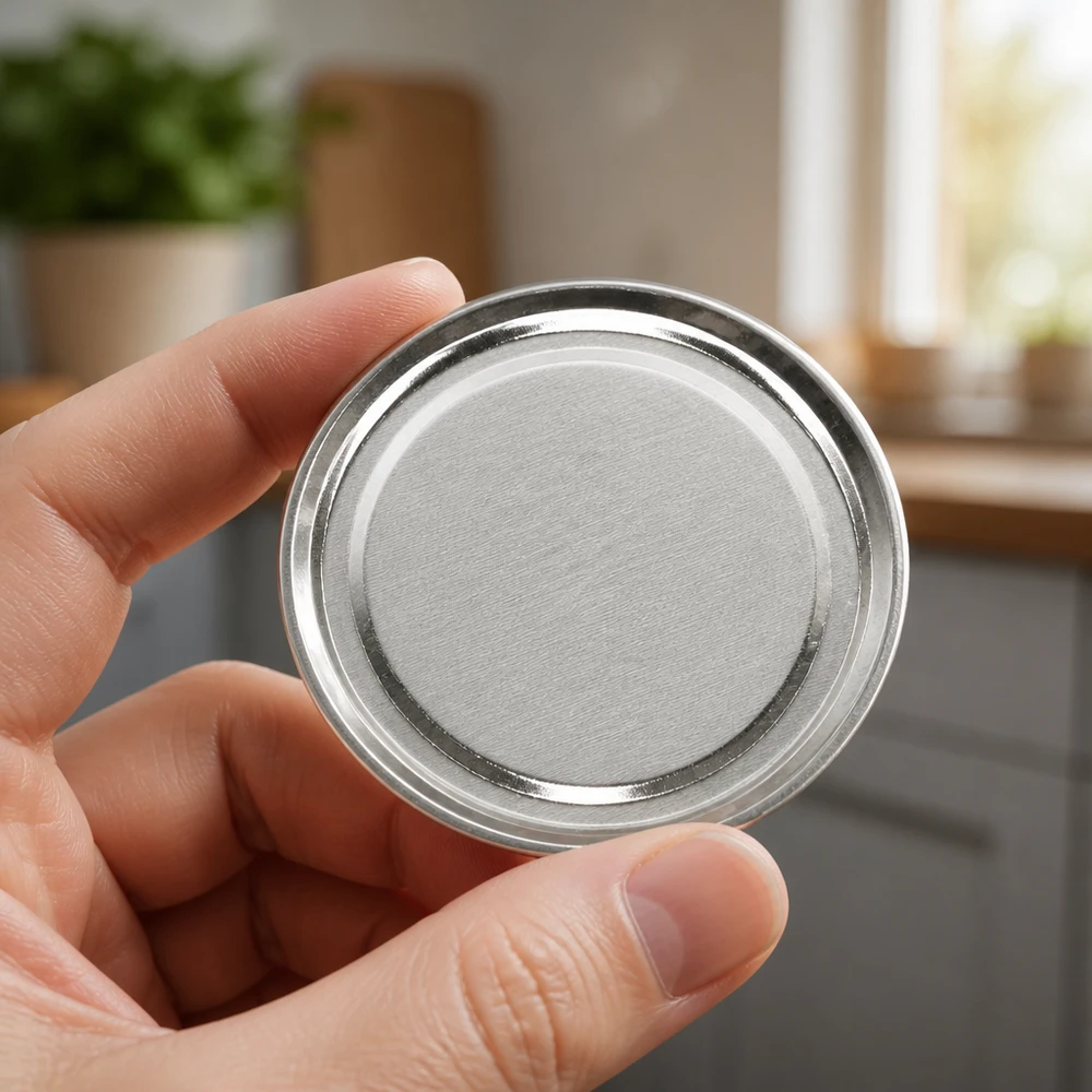Couvercle BasicSeal 100 mm, argent mat (TO100) UN.. Couvercle métallique TO100 BasicSeal argent mat 100 mm – Gros plan – Utilisation en cuisine