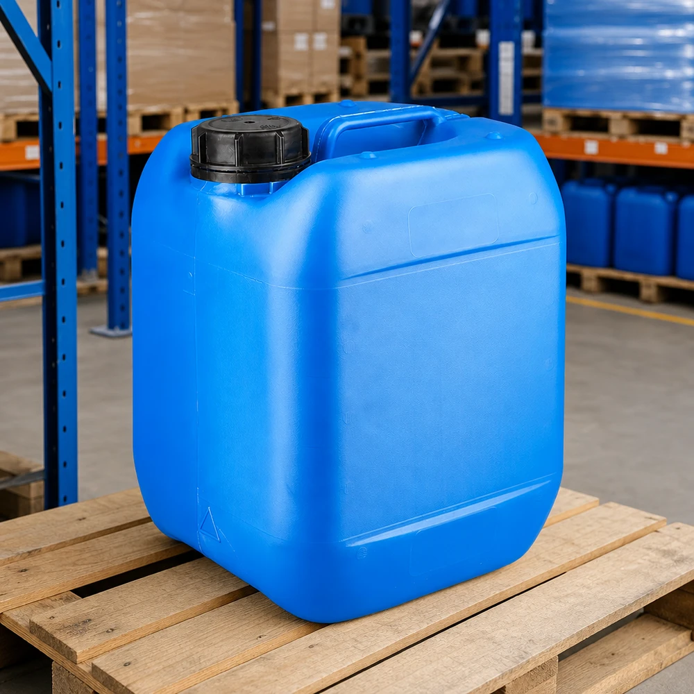 Bidon en PEHD de 5 litres, bleu, adapté au contact alimentaire, avec bouchon à vis noir OV