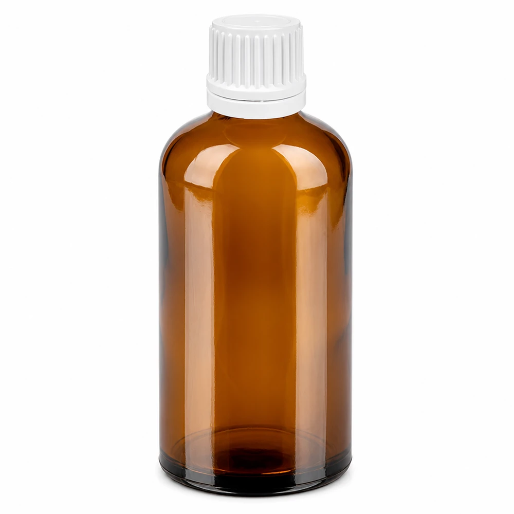 100ml flacon compte-gouttes 0.7mm blanc OV BrownLine UT18/100 Petit flacon compte-gouttes 100ml en verre brun avec bouchon à vis blanc OV18 pas de vis