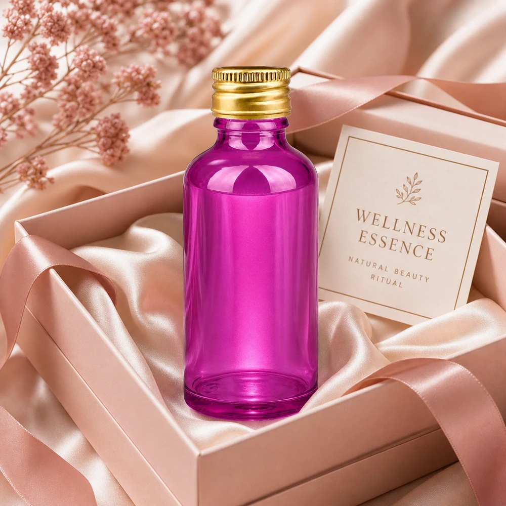 Bouteille de verre anti-lumière 50ml violet avec protection UV pour les essences et sérums sensibles