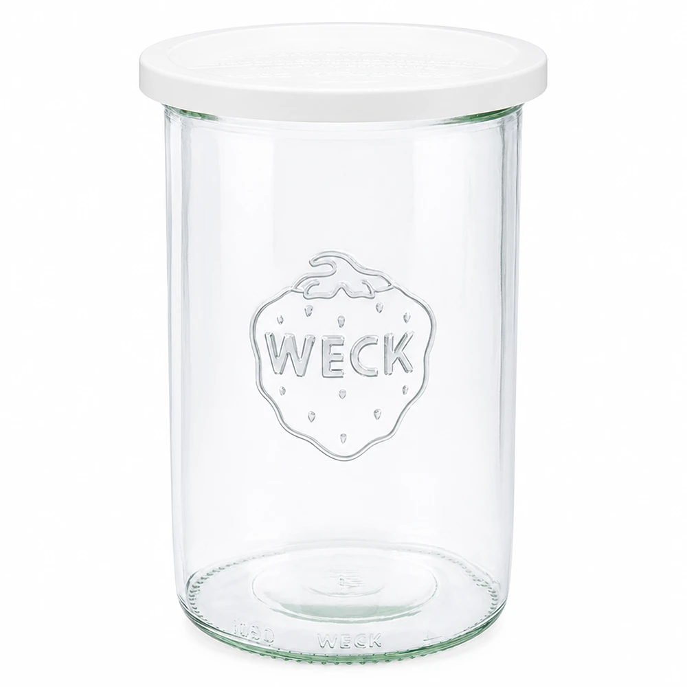 1000ml bocal conique avec couvercle fraîcheur WECK RR100 WECK Pot de 1000ml avec couvercle blanc RR100 Pot de conservation en verre clair avec logo WECK