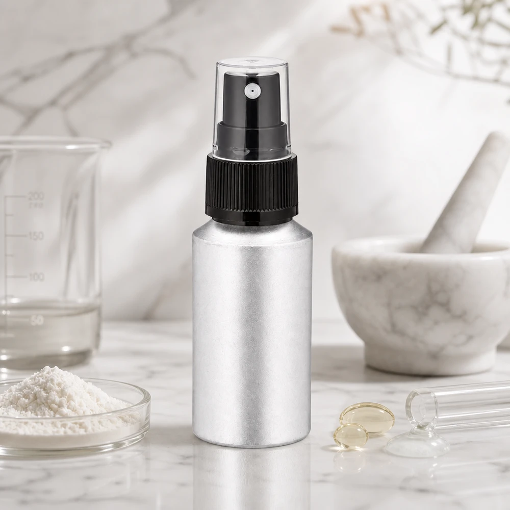 Bouteille en aluminium teinté 30 ml, avec vaporisateur à pompe noir Bouteille en aluminium rechargeable de 30 ml avec vaporisateur à pompe pour les lotions toniques et les toners faits maison