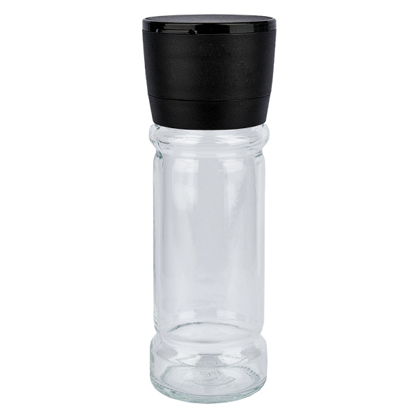Bocal à sel/épices 100ml avec moulin (grossier) noir - Set avantageux : Bocal à épices Mary avec moulin grossier. Idéal pour les granulés de sel et le poivre.