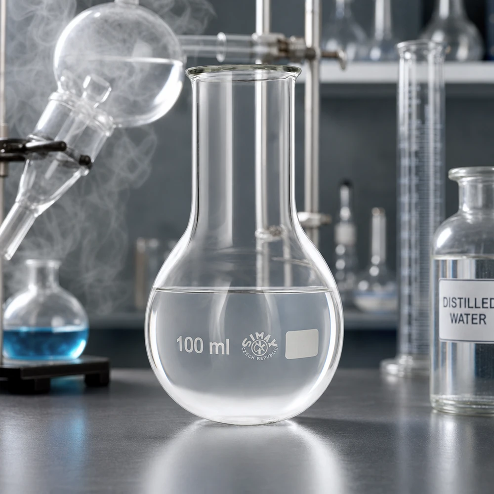 Flacon à col large 100ml avec base stable pour une bonne stabilité sur la paillasse de laboratoire