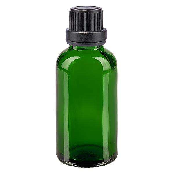 Flacon à pharmacie vert 30ml bouchon compte-gouttes pr. 2mm noir fermeture inviolable