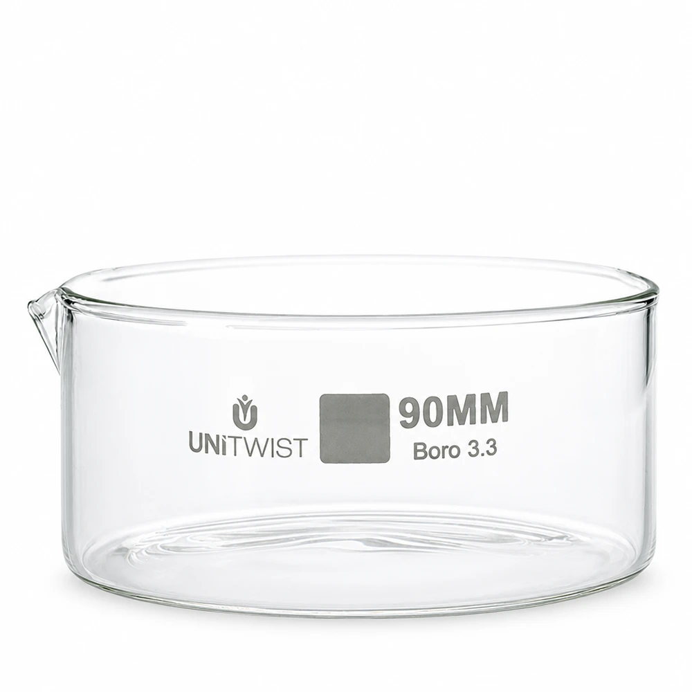 Bol plat en verre UNiTWIST, ø 90 mm, en verre borosilicaté de haute qualité, avec bec verseur