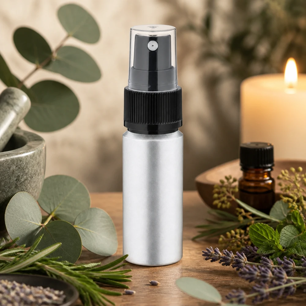 Bouteille en aluminium teinté 20 ml, avec vaporisateur à pompe noir Bouteille professionnelle en aluminium décapé de 20 ml avec buse de pulvérisation pour un dosage précis des liquides