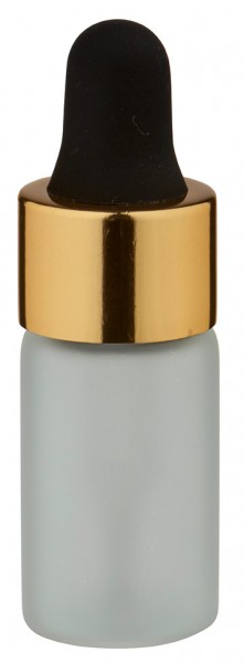 Mini flacon blanc laiteux de 3 ml, avec pipette compte-gouttes PL28 dorée/noire