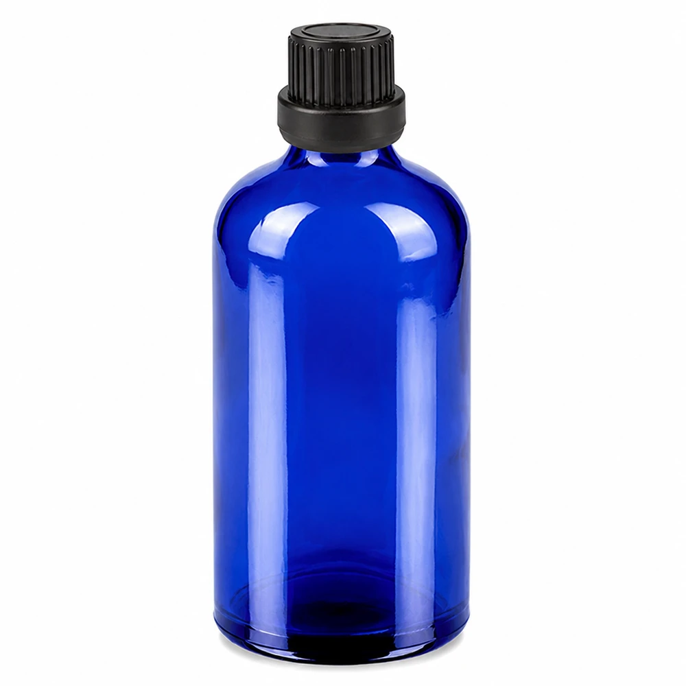 100ml goutte à goutte. 2mm noir OV BlueLine UT18/100 Flacon en verre bleu 100ml avec bouchon compte-gouttes noir 2mm pour cosmétiques et huiles essentielles
