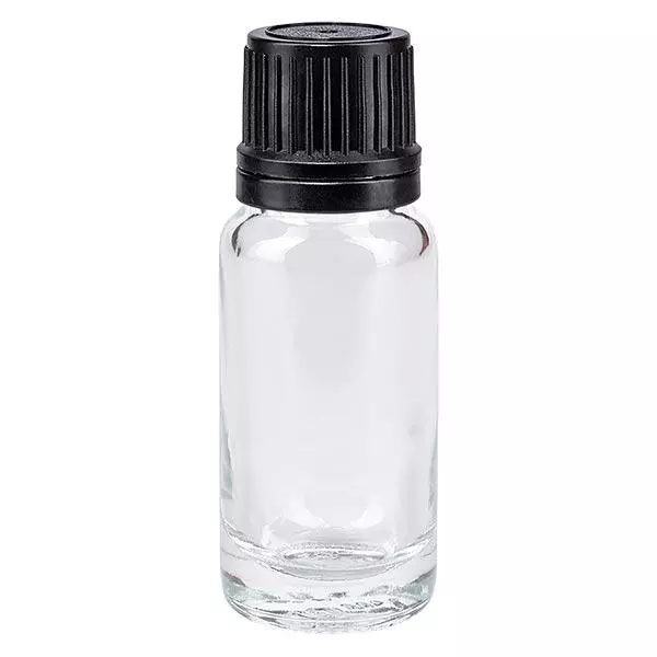 Flacon transparent 10ml bouchon compte-gouttes noir 1mm bouchon inviolabilité Flacon transparent 10ml bouchon compte-gouttes noir 1mm bouchon inviolabilité