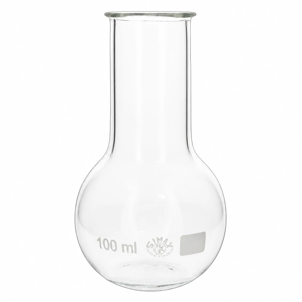 Ballon à fond plat 100 ml à col large, en verre borosilicate avec bord renforcé Fioles de laboratoire 100ml transparentes avec fond rond stable pour un stockage sûr