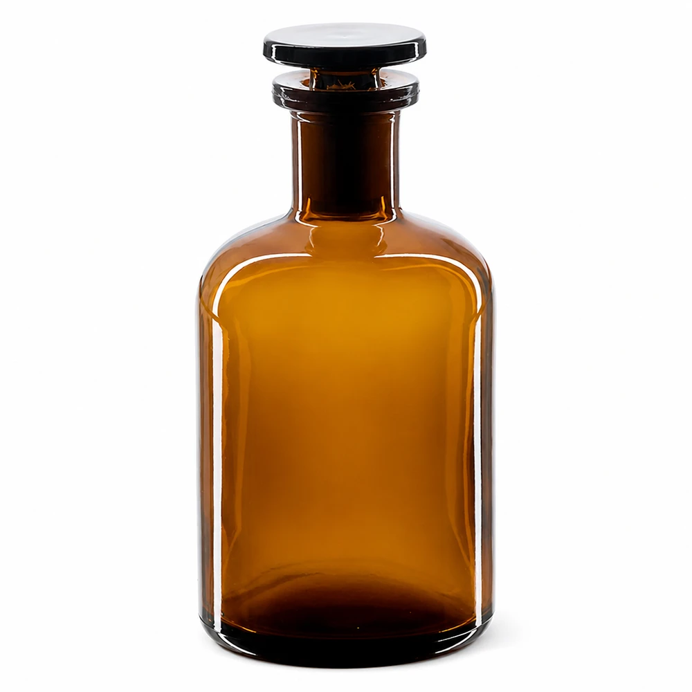 Flacon pharmaceutique 100 ml col étroit en verre ambré + bouchon Flacon de réactif à col étroit, 100 ml, brun, protégé de la lumière, avec bouchon en verre hermétique
