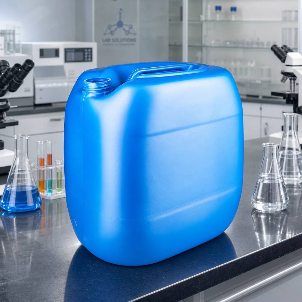Bidon en plastique bleu de grande capacité (30 L), muni d'une large poignée de transport et d'un bouchon à vis ovale