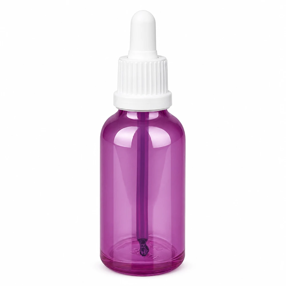 Flacon pipette 30ml blanc originalité bouchon à vis PurpleLine UT18/30 Flacon compact de 30 ml avec pipette, idéal pour les sérums, les huiles et les principes actifs liquides.
