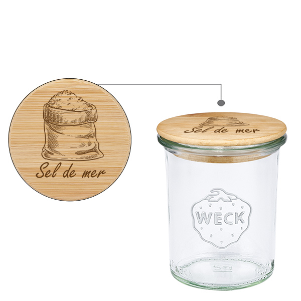 Coffret en bois « Sel de mer » avec verre WECK plongeant 160 ml Coffret en bois « Sel de mer » avec verre WECK plongeant 160 ml