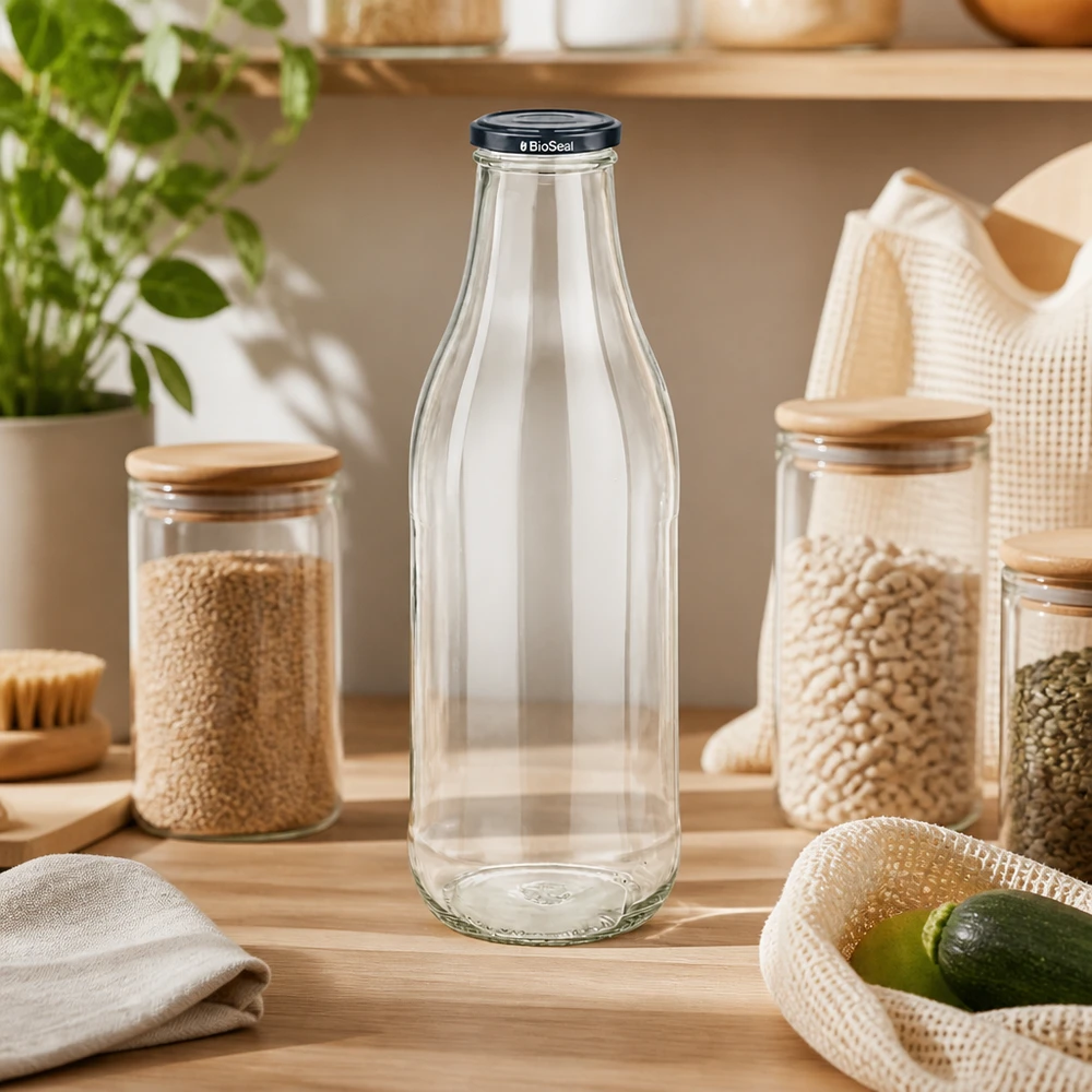 1000ml Bouteille avec couvercle BioSeal noir UNiTWIST 1000ml Glasflasche BioSeal Deckel Zero Waste Küche Hülsenfrüchte Vorratshaltung nachhaltige Küchenorganisation