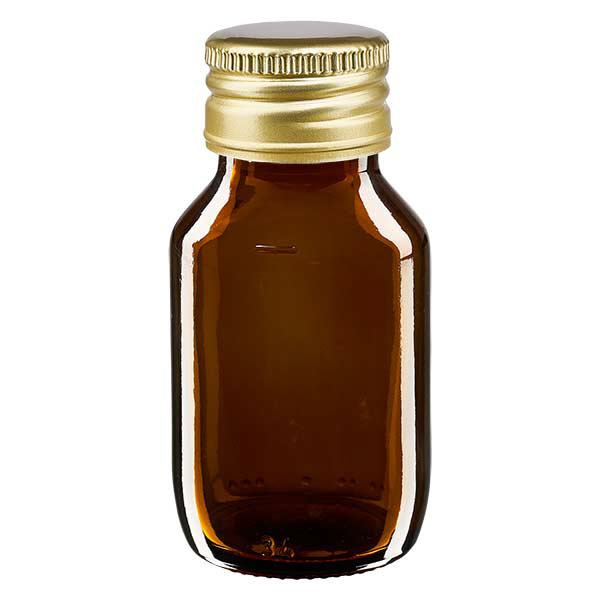 Bouteille médicale de 50ml brune avec bouchon en aluminium or