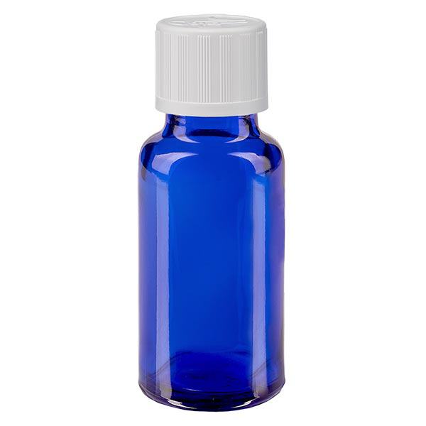 Flacon à pharmacie bleu 20ml bouchon à visser blanc lait maternisé standard