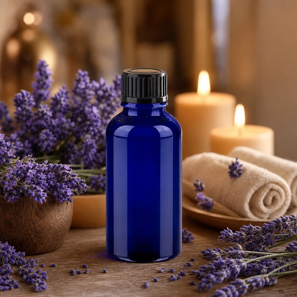 Bouteille en verre violet de 30 ml avec bouchon à vis pour conserver les huiles parfumées en toute sécurité