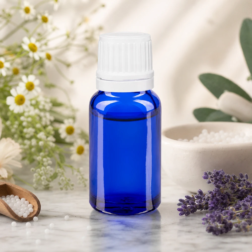 Flacon de pharmacie bleu 10ml bouchon vissable blanc bouchon d'inviolabilité Flacon de pharmacie compact de 10 ml, bleu, avec bouchon OV, destiné à l'homéopathie et à la médecine naturelle