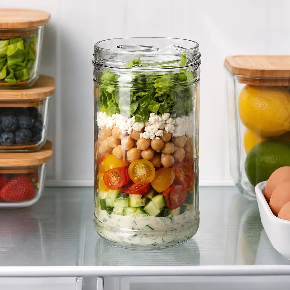 UNiTWIST Verre renversé 1053ml TO100 comme verre Meal Prep avec salade stratifiée pois chiches feta tomates au réfrigérateur