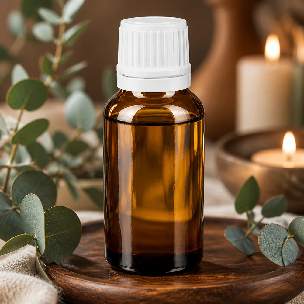 Petite bouteille en verre brun de 20 ml avec bouchon d'inviolabilité blanc, pour huiles essentielles et teintures