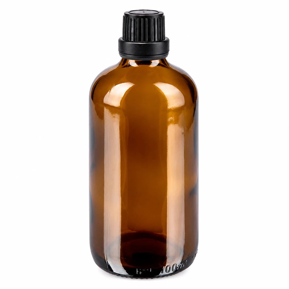 Bouteille de pharmacie brune 100ml bouchon vissable noir bouchon inviolabilité Flacon en verre brun de 100 ml avec bouchon à vis noir à l'épreuve des enfants, destiné aux pharmacies