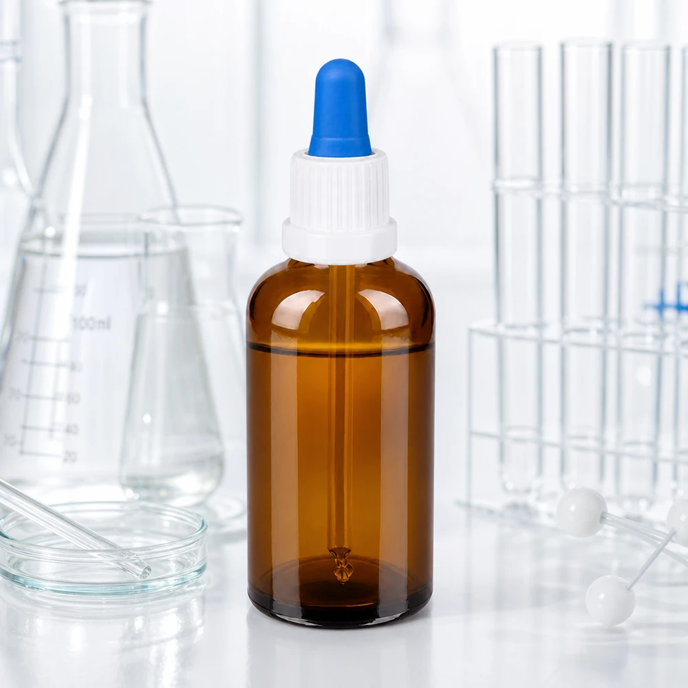 Flacon pipette 50ml blanc/bleu OV BrownLine UT18/50 Flacon-pipette de 50 ml adapté au laboratoire avec filetage UT18 pour un dosage précis des liquides