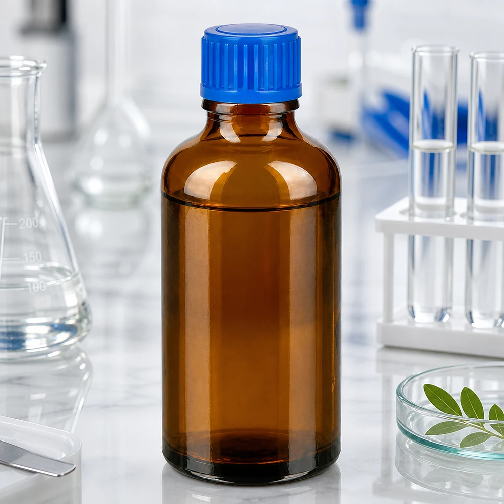 Flacon de 50ml 11mm SV bleu STD BrownLine UT18/50 Bouteille pratique de 50 ml en verre teinté avec un bouchon à vis robuste pour les teintures