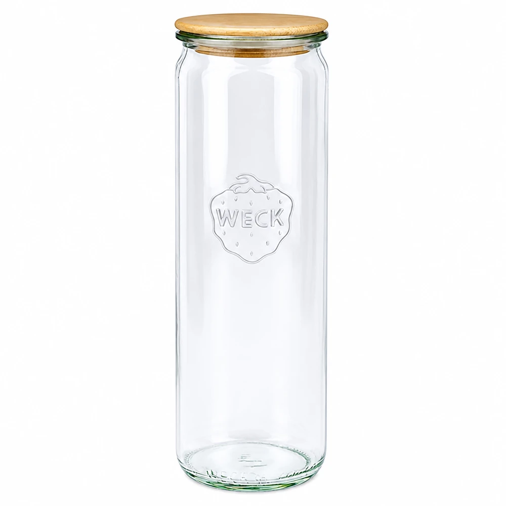 600ml bocal cylindrique WECK RR60 avec couvercle en bois WECK Bocal cylindrique 600ml RR60 avec couvercle en bois Bocal à provisions transparent avec logo