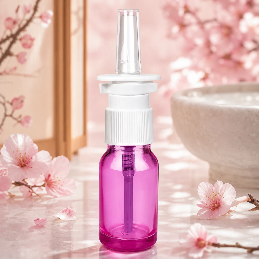 Bouteille de spray nasal de 10 ml au design tendance Purple Light avec mécanisme de pulvérisation ergonomique
