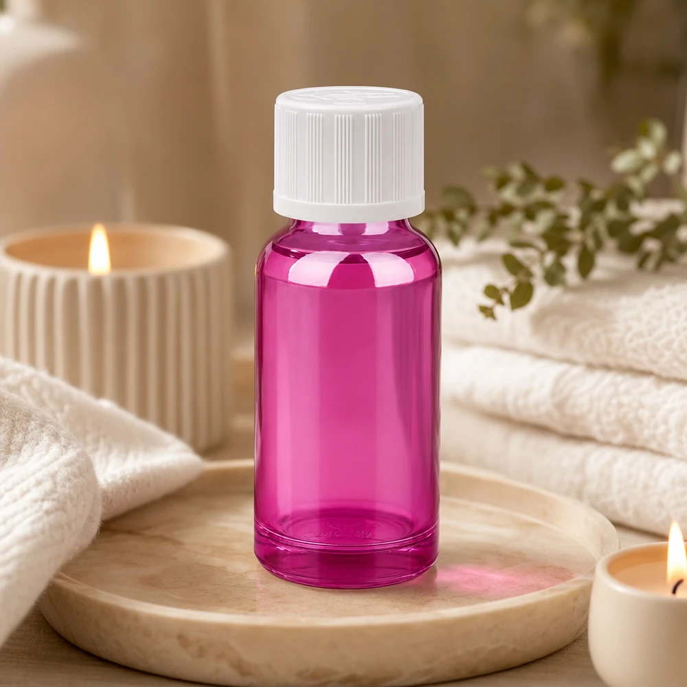 Flacon compte-gouttes 20ml 1.2mm blanc standard sécurité enfant PurpleLine.UT18/20 Flacon doseur professionnel de 20 ml au design rose-violet avec bouchon UT18/20 à l'épreuve des enfants