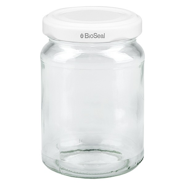 205ml Verre rond avec couvercle BioSeal blanc UNiTWIST
