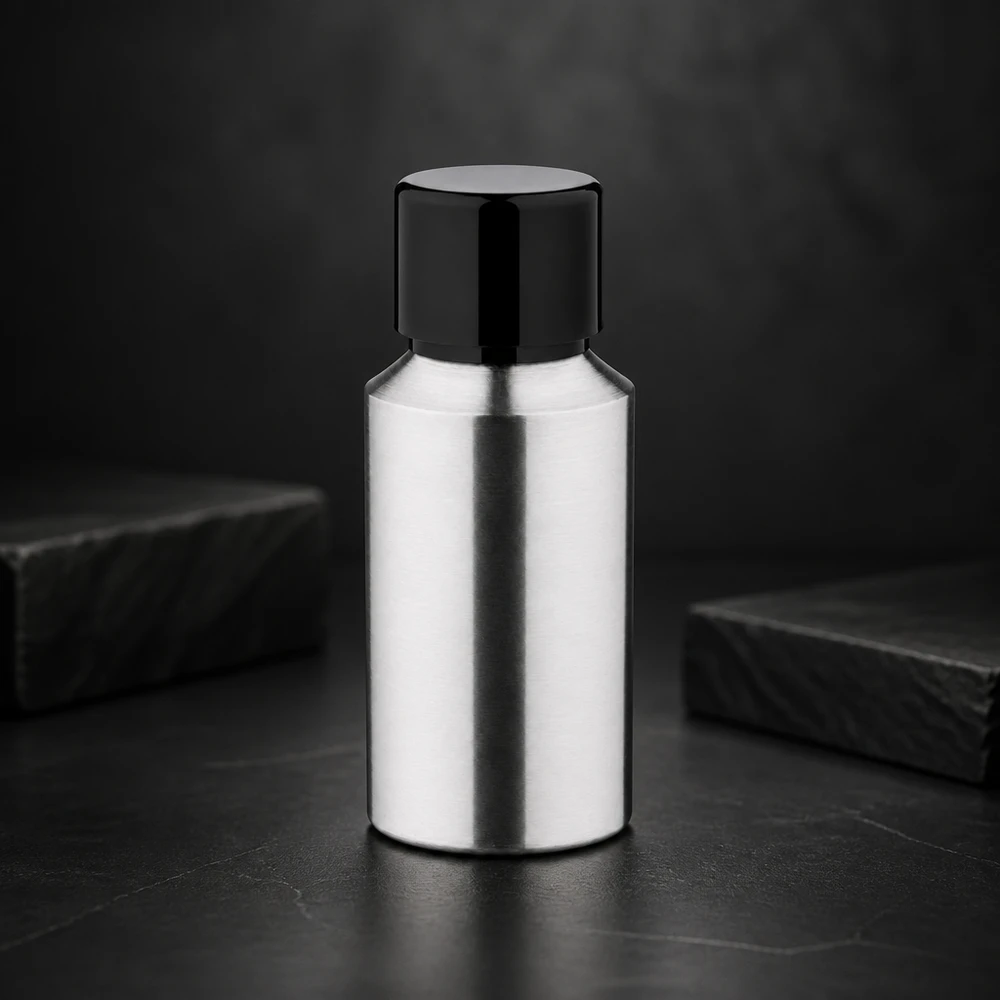Bouteille en aluminium poncé 30 ml, avec bouchon à vis noir et joint conique Flacon en aluminium rechargeable de 30 ml avec bouchon à vis pour un emballage cosmétique réutilisable