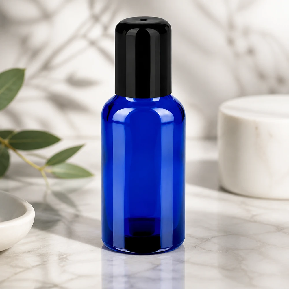 Flacon Roll-On 30ml noir STD BlueLine UT18/30 Flacon roll-on bleu rechargeable de 30 ml pour les cosmétiques et produits naturels à mélanger soi-même