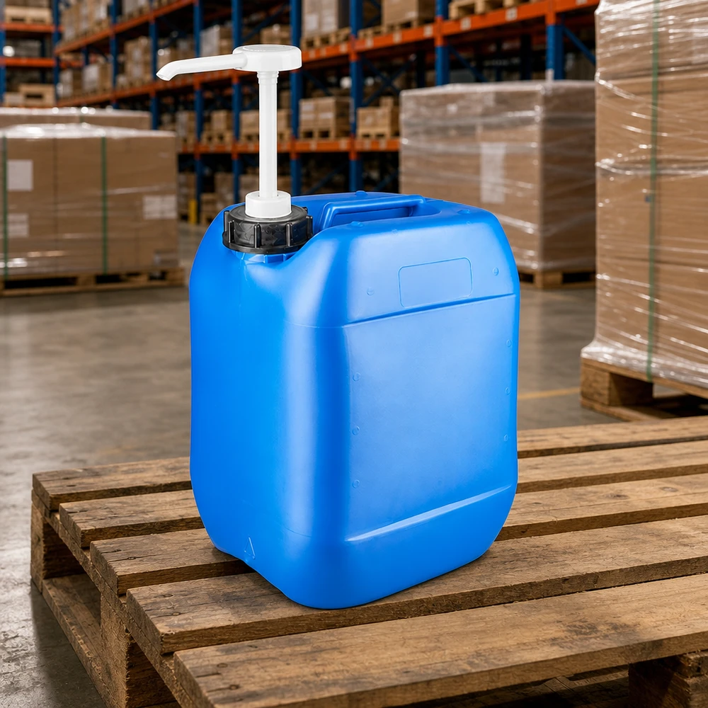 Bidon en plastique robuste de 10 L avec pompe blanche pour un dosage précis des liquides