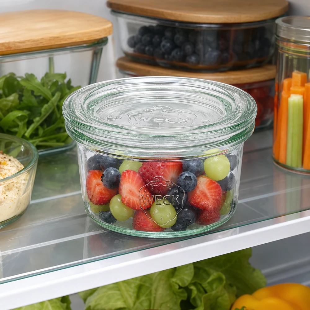 WECK Pot renversé 50ml avec mélange de baies dans le réfrigérateur pour conserver les fruits et les aliments frais